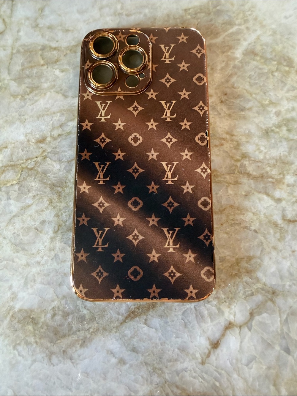 Luxury Patterned Brown iPhone Case with Gold Accents